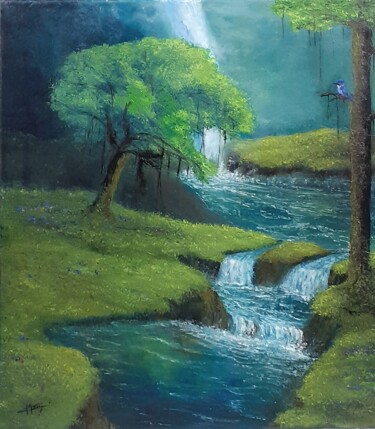 Painting titled "Cascade" by Célinne, Original Artwork, Oil