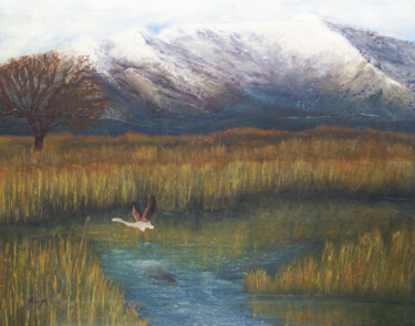 Peinture intitulée "l'étang" par Célinne, Œuvre d'art originale, Huile