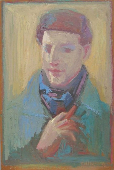 Painting titled "Autoportrait au cig…" by Mumtaz Celtik, Original Artwork