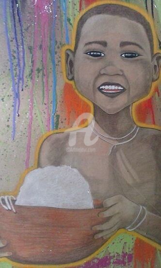 Pintura intitulada "menino com arroz" por Cely Feliz, Obras de arte originais, Tinta spray