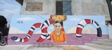 Pintura intitulada "Mural no bairro do…" por Cely Feliz, Obras de arte originais, Tinta spray