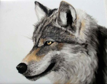 Painting titled "Loup gris du Canada" by Myriam Suter, Original Artwork