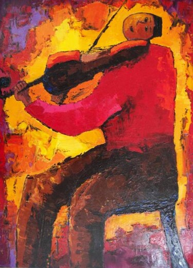 Peinture intitulée "le violoncelliste" par Cendrine Pannier, Œuvre d'art originale