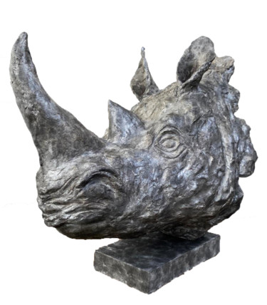 「Rhino」というタイトルの彫刻 Cendrique Nouchy-Desjeuxによって, オリジナルのアートワーク, テラコッタ