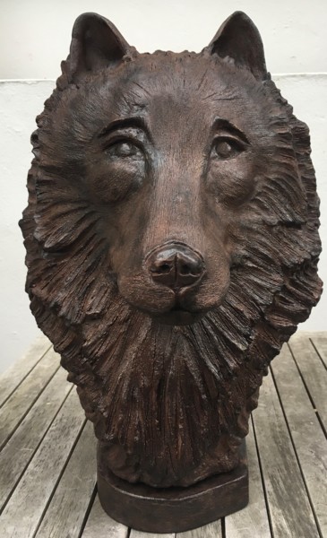 Sculpture titled "LOUP" by Cendrique Nouchy-Desjeux (Cendrique Art), Original Artwork, Terra cotta