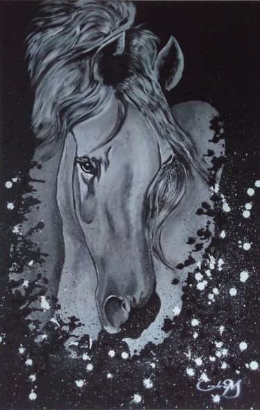 Painting titled "HORSE 2" by Cendrom, Original Artwork, Acrylic Mounted on Wood Stretcher frame