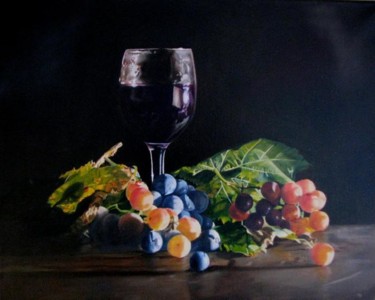 Painting titled "Still life with wine" by Norbert Cene Gál, Original Artwork, Oil