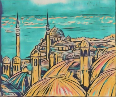 Arte digital titulada "Mosquée bleue vue d…" por Cenk Ozturk, Obra de arte original, Trabajo Digital 2D