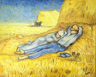 Painting titled "La sieste de Van go…" by Cenk Ozturk, Original Artwork, Oil Mounted on Wood Stretcher frame