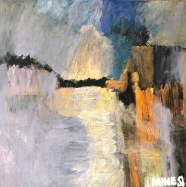 Painting titled "Sunset" by Nune Shakhparonyan, Original Artwork, Oil Mounted on Wood Stretcher frame