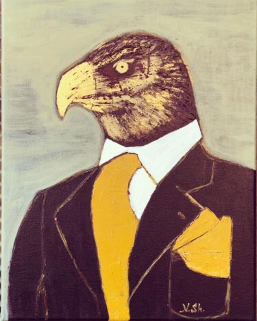 Painting titled "Eagleman" by Nune Shakhparonyan, Original Artwork, Oil Mounted on Wood Stretcher frame