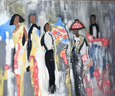 Painting titled "Ceremony" by Nune Shakhparonyan, Original Artwork, Oil Mounted on Wood Stretcher frame