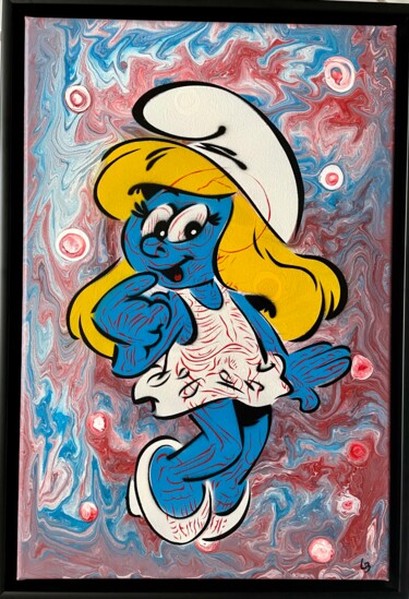 Painting titled "Schtroumpfette" by Lyse Blanchard, Original Artwork, Spray paint Mounted on Wood Stretcher frame
