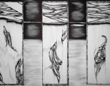 Dessin intitulée "Triptych" par Cerde, Œuvre d'art originale, Stylo à bille
