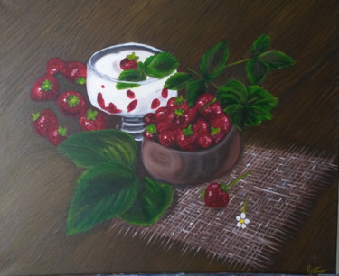 Painting titled "les-fraises-2017." by Annick Cernesse, Original Artwork