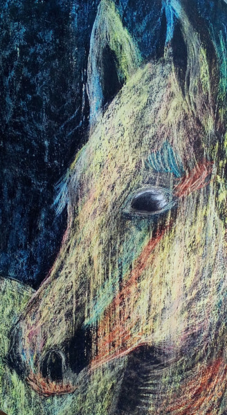 Картина под названием "le-cheval" - Annick Cernesse, Подлинное произведение искусства, Пастель