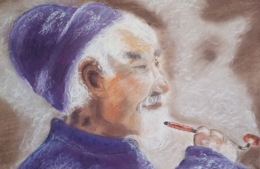 Peinture intitulée "le-vieillard" par Annick Cernesse, Œuvre d'art originale, Pastel