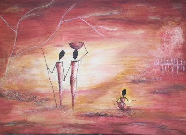 Painting titled "figurines-africaines" by Annick Cernesse, Original Artwork, Acrylic