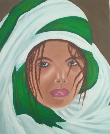 Painting titled "la fille au foulard" by Annick Cernesse, Original Artwork, Oil