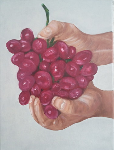 Peinture intitulée "le vin entre les ma…" par Annick Cernesse, Œuvre d'art originale, Huile