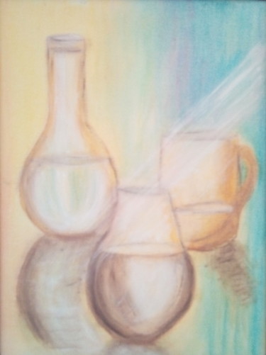 Painting titled "vases n 3" by Annick Cernesse, Original Artwork, Wax Mounted on Glass