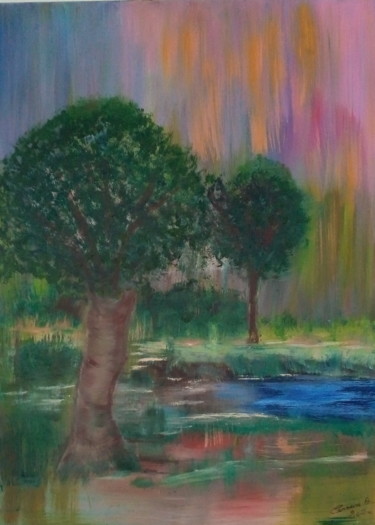 Peinture intitulée "paysage n 1" par Annick Cernesse, Œuvre d'art originale, Huile