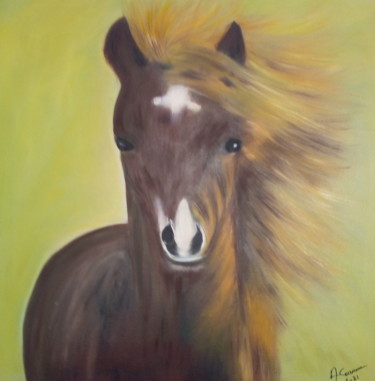 Malerei mit dem Titel "le petit cheval" von Annick Cernesse, Original-Kunstwerk, Öl