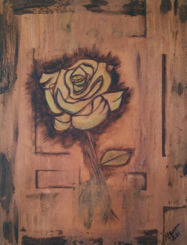 Painting titled "la rose" by Annick Cernesse, Original Artwork, Acrylic