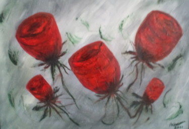 Painting titled "fleurs abtraits" by Annick Cernesse, Original Artwork, Oil