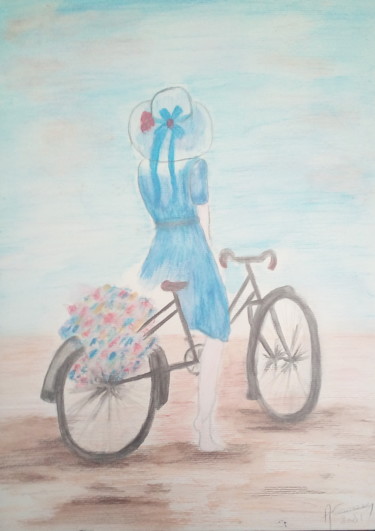 Painting titled "le velo" by Annick Cernesse, Original Artwork, Watercolor