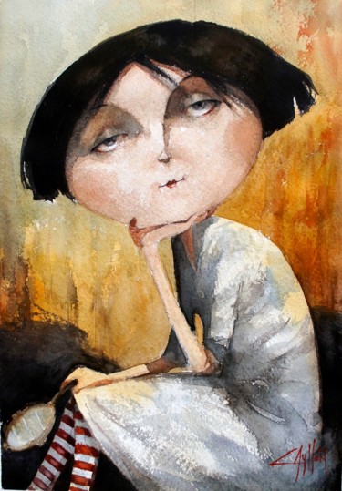 Картина под названием "la niña del espejo" - Cesar Ayllón, Подлинное произведение искусства