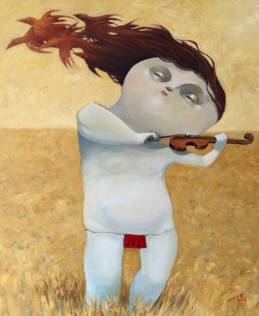 Pintura intitulada "Violinista" por Cesar Ayllón, Obras de arte originais