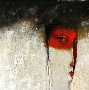 Картина под названием "Personaje en rojo" - Cesar Ayllón, Подлинное произведение искусства, Масло