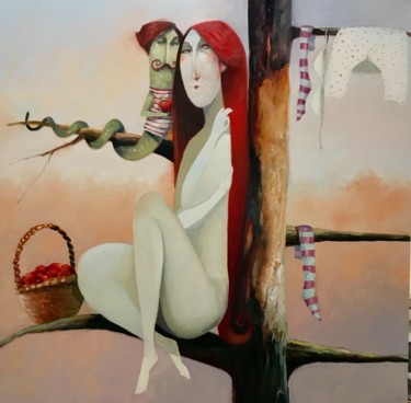 Peinture intitulée "Eva en rojo" par Cesar Ayllón, Œuvre d'art originale, Huile