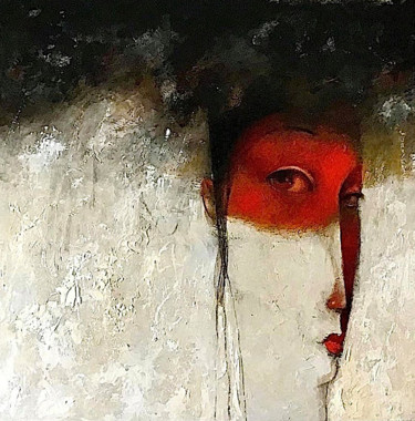 Malerei mit dem Titel "máscara roja" von Cesar Ayllón, Original-Kunstwerk, Öl