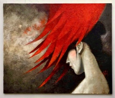 Pittura intitolato "Plumaje rojo" da Cesar Ayllón, Opera d'arte originale, Olio