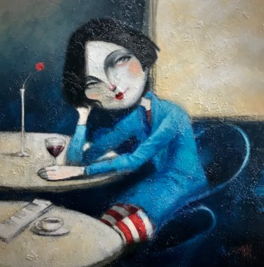 Peinture intitulée "La Niña de azul" par Cesar Ayllón, Œuvre d'art originale, Huile