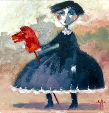 Pintura intitulada "Mi caballito rojo" por Cesar Ayllón, Obras de arte originais, Óleo
