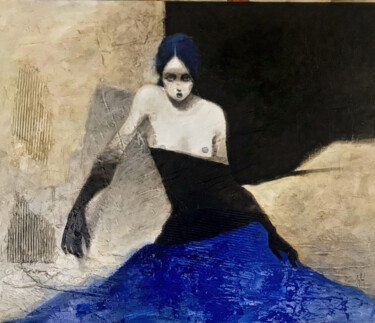 Pintura titulada "Mujer Añil" por Cesar Ayllón, Obra de arte original, Oleo