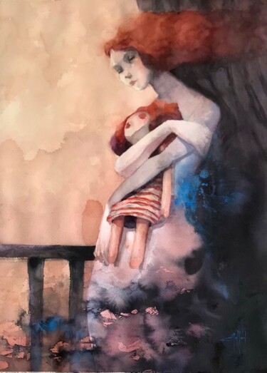 Peinture intitulée "Niña/ mujer" par Cesar Ayllón, Œuvre d'art originale, Aquarelle