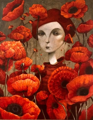 Painting titled "Amapola" by Cesar Ayllón, Original Artwork, Oil