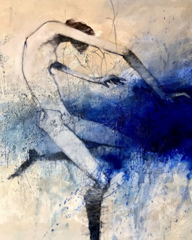 Pintura intitulada "Danza en azules" por Cesar Ayllón, Obras de arte originais, Óleo