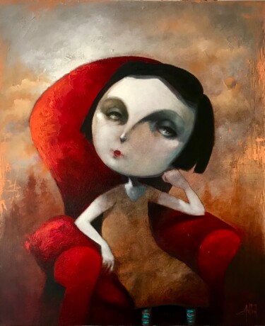 Картина под названием "La niña del sillón" - Cesar Ayllón, Подлинное произведение искусства, Масло