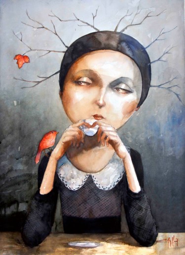 Картина под названием "otoño" - Cesar Ayllón, Подлинное произведение искусства, Акварель