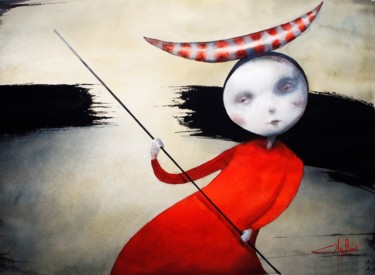 Pintura intitulada "mujer de rojo" por Cesar Ayllón, Obras de arte originais