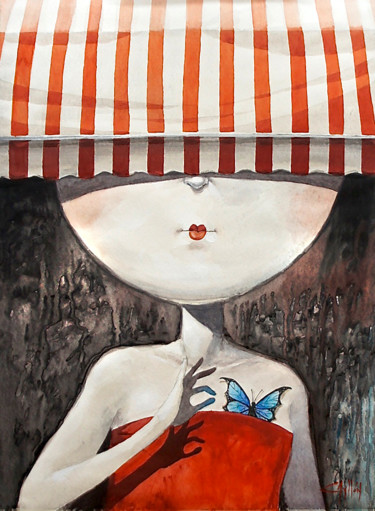 Pintura titulada "toldo rojo" por Cesar Ayllón, Obra de arte original