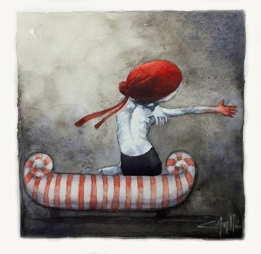 Painting titled "turbante rojo" by Cesar Ayllón, Original Artwork