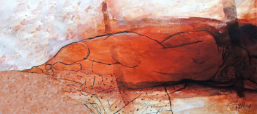 Peinture intitulée "desnudo en rojo" par Cesar Ayllón, Œuvre d'art originale