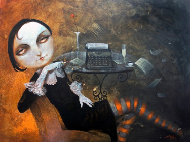 Картина под названием "escritora" - Cesar Ayllón, Подлинное произведение искусства