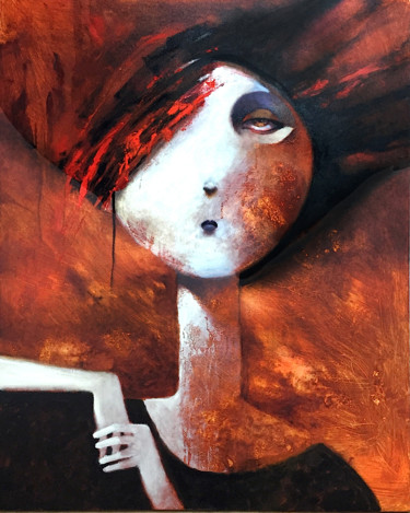 Painting titled "mujer en rojo" by Cesar Ayllón, Original Artwork